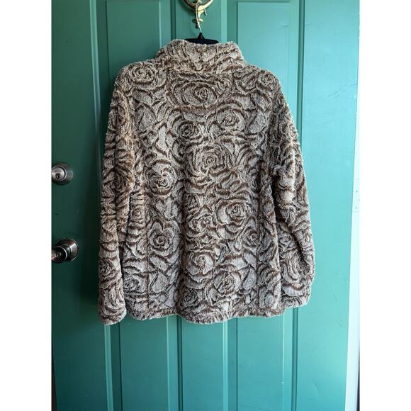 Simply Southern Small Faux Fur Sherpa Quarter Zip Pullover Brown - Picture 8 of 9